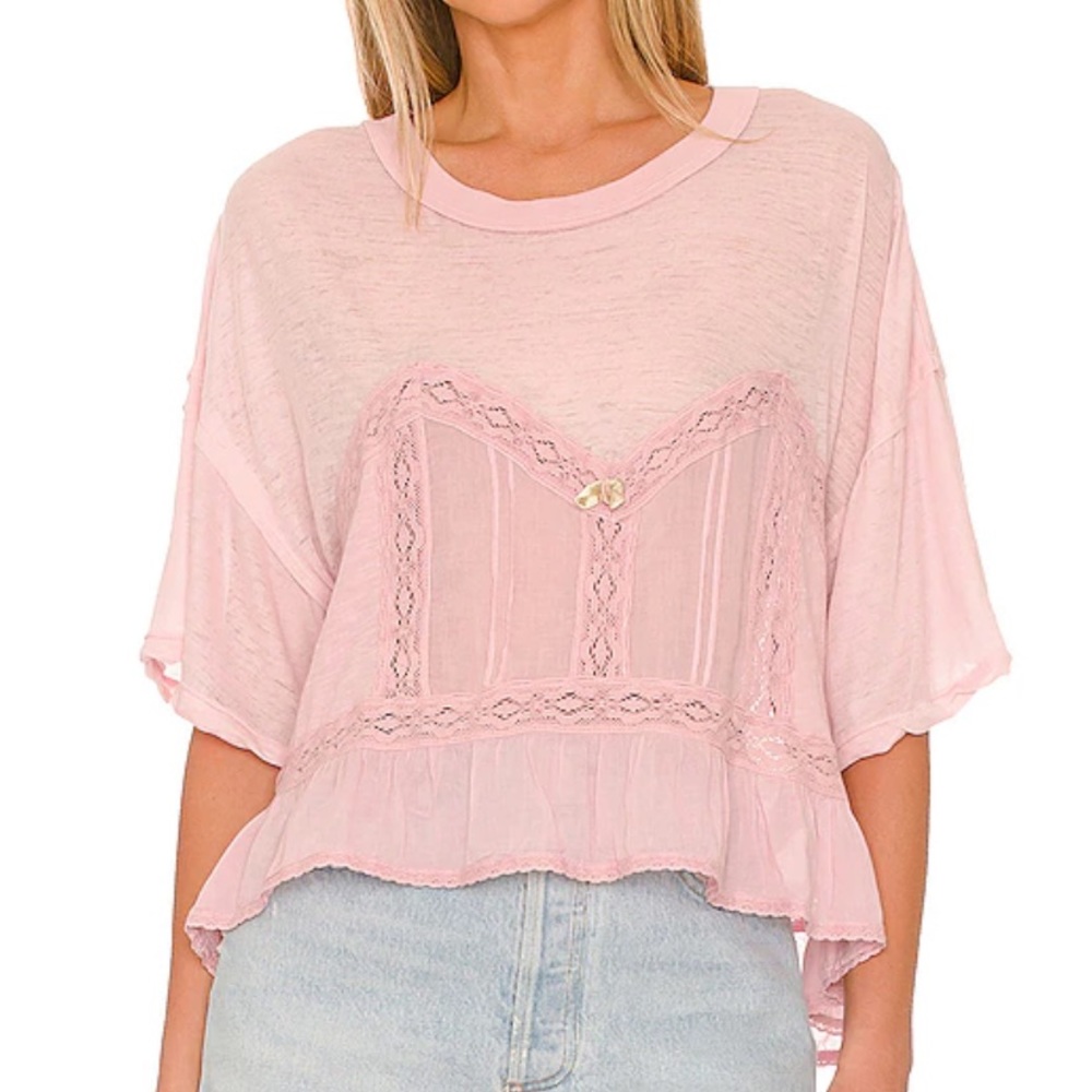 FREE PEOPLE Fall in Love Lace Inset T-Shirt size XL